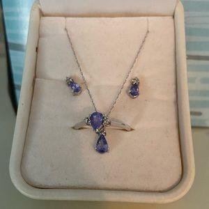 Tanzanite jewelry set (ring, necklace, earrings)